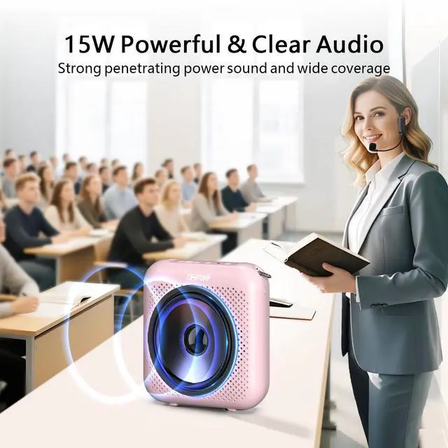 Alt view image 3 of 7 - Wireless Voice Amplifier for Teachers, Portable Bluetooth Amplifier with 2 Headset Microphone, Microphone with Speaker Mini Megaphone PA System for Classroom, Tour Guides, Speaking, 15W|5200mAh