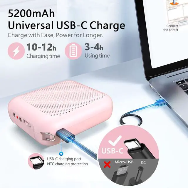 Alt view image 4 of 7 - Wireless Voice Amplifier for Teachers, Portable Bluetooth Amplifier with 2 Headset Microphone, Microphone with Speaker Mini Megaphone PA System for Classroom, Tour Guides, Speaking, 15W|5200mAh