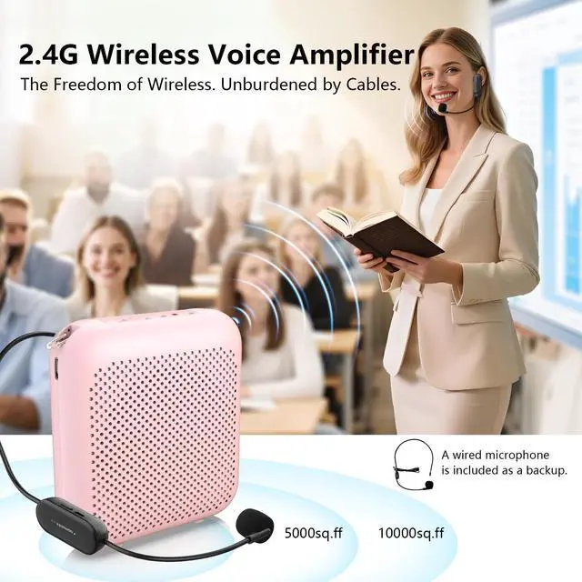 Alt view image 2 of 7 - Wireless Voice Amplifier for Teachers, Portable Bluetooth Amplifier with 2 Headset Microphone, Microphone with Speaker Mini Megaphone PA System for Classroom, Tour Guides, Speaking, 15W|5200mAh