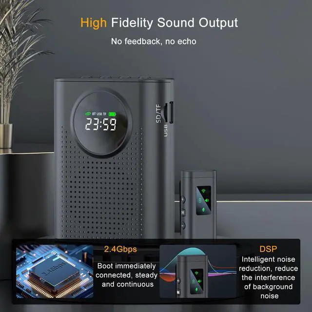 Alt view image 3 of 7 - Bluetooth Voice Amplifier for Teachers W Magnetic Wireless Lapel Microphone, 15W Mini Megaphone for Classroom, Portable Speaker PA System for Speech, Elderly, Yoga, Tour Guide