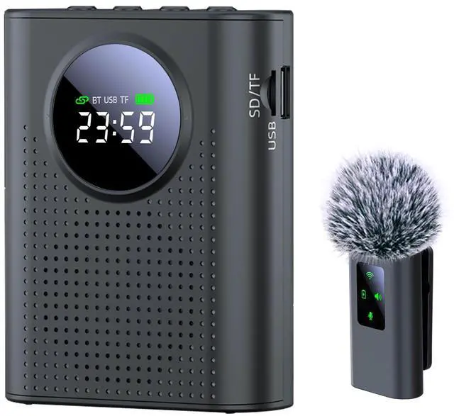 Main image of Bluetooth Voice Amplifier for Teachers W Magnetic Wireless Lapel Microphone, 15W Mini Megaphone for Classroom, Portable Speaker PA System for Speech, Elderly, Yoga, Tour Guide