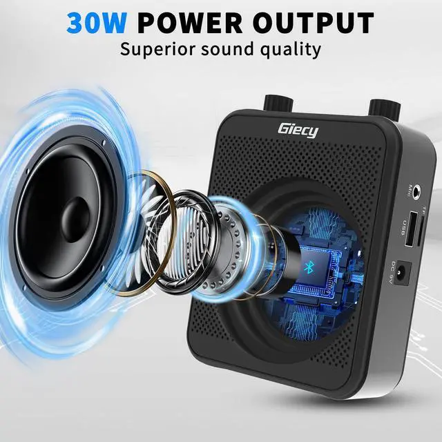 Alt view image 2 of 7 - 30W Portable Voice Amplifier with Wireless Microphone Headset, 2800mAh Rechargeable PA System Speaker Personal Microphone Speech Power Amplifiers Loudspeaker for Teachers/Metting/Tour Guide