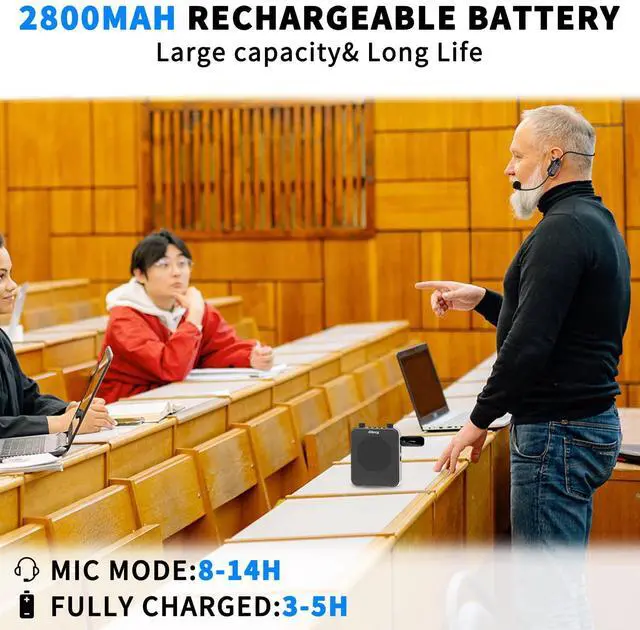 Alt view image 7 of 7 - 30W Portable Voice Amplifier with Wireless Microphone Headset, 2800mAh Rechargeable PA System Speaker Personal Microphone Speech Power Amplifiers Loudspeaker for Teachers/Metting/Tour Guide