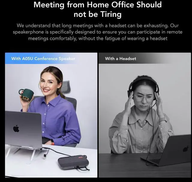 Alt view image 2 of 6 - A05U USB Conference Speaker and Microphone, Wired Speakerphone, 360° Noise Cancelling Voice Pickup, Stability, Lightweight, for Home Office/PC/Laptop/Destop/Group Meetings