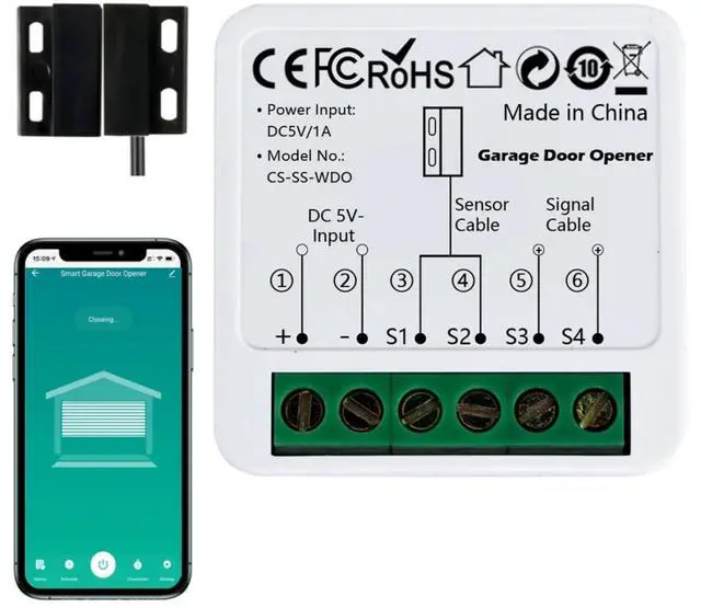 Main image of Smart Garage Door Opener Compatible with Alexa, Google Assistant & Smart Life App Universal WiFi Garage Door Controller Remote Control, Voice Control, Real-Time Notifications (USB Cable)