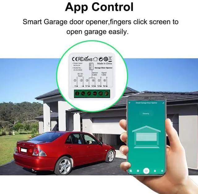 Alt view image 3 of 7 - Smart Garage Door Opener Compatible with Alexa, Google Assistant & Smart Life App Universal WiFi Garage Door Controller Remote Control, Voice Control, Real-Time Notifications (USB Cable)