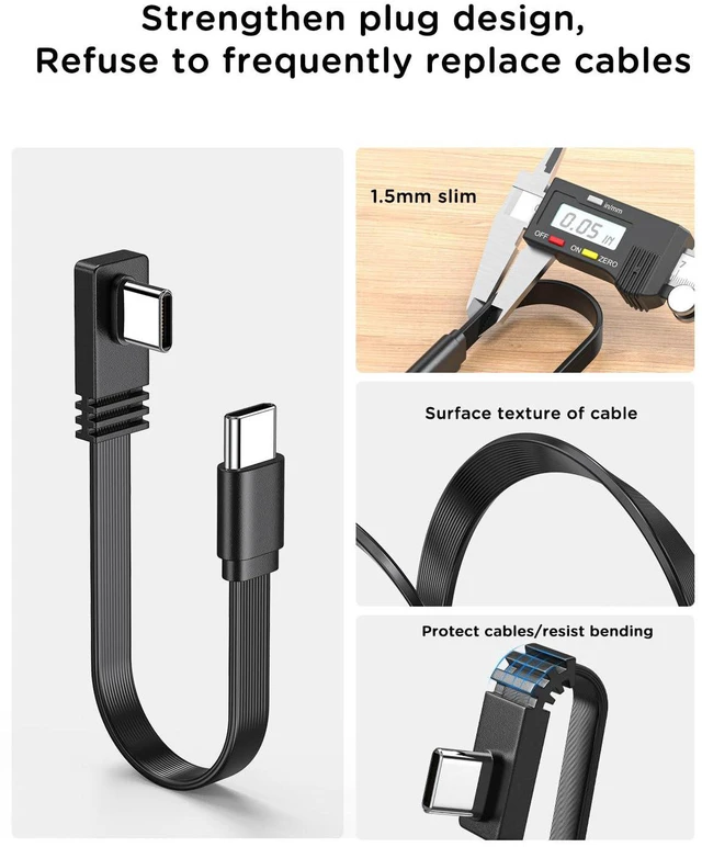Alt view image 7 of 7 - 2PCS Right Angle USB C Male to Male Cable 4inch Short, Fast Charging PD100W, Thin & Soft Type-C to C Cable Flat,Compatible Phone 16/15 Pro Max/Pad MacB Pro Air Thunderbolt Samsung Galaxy PS5