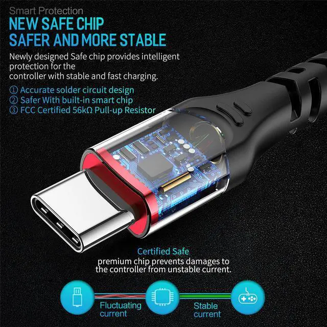 Alt view image 3 of 7 - PS5 Controller Charger Charging Cable 2 Pack 10FT Type C to USB A Data Cord High Speed Sync Wire for PlayStation 5 DualSense, Xbox Series S X Core, Elite Series 2, NS Switch Lite, Pro Controller