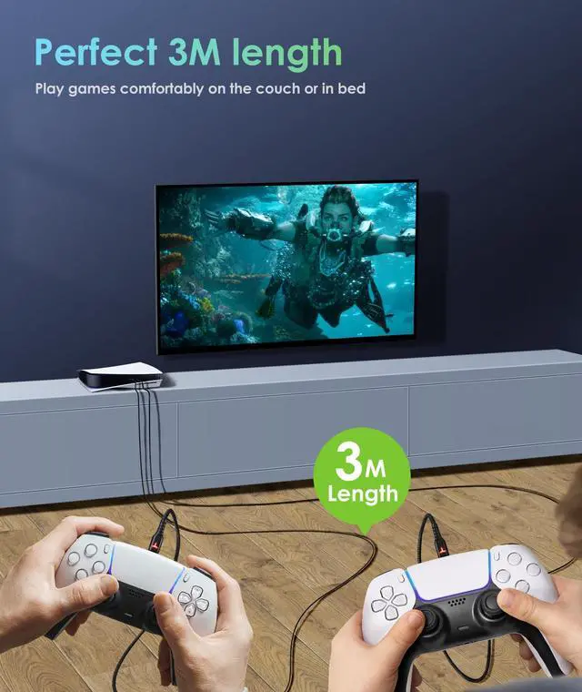 Alt view image 6 of 7 - 2 Pack 10FT PS5 Controller Charger Charging Cable with LED Indicator, Nylon Braided Fast Charging Data Sync USB Type C Cord for Xbox Series X/Series S Switch Controller