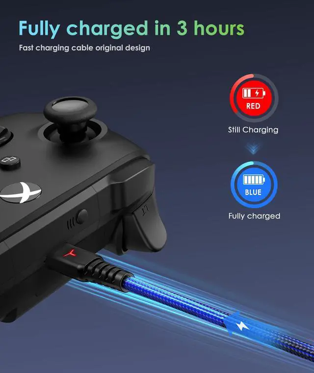Alt view image 5 of 7 - 2 Pack 10FT PS5 Controller Charger Charging Cable with LED Indicator, Nylon Braided Fast Charging Data Sync USB Type C Cord for Xbox Series X/Series S Switch Controller