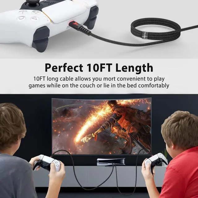 Alt view image 7 of 7 - 2 Pack 10FT PS5 Controller Charger Charging Cable with LED Indicator, Nylon Braided Fast Charging Data Sync USB Type C Cord for Xbox Series X/Series S Switch Controller