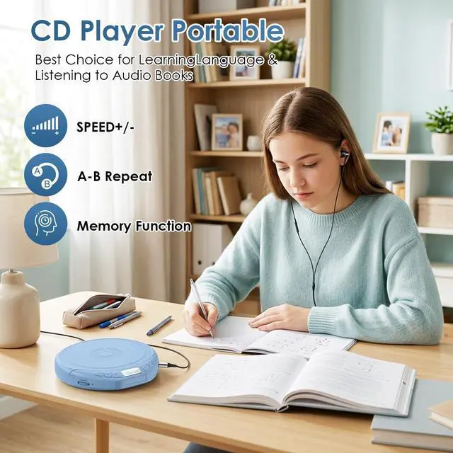 Alt view image 2 of 7 - CD Player Portable CD Dsicman: with Earphones for Car with Anti-Skip Shockproof with LCD Display Support PROG Memory Repeat Function