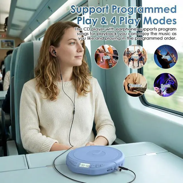 Alt view image 5 of 7 - CD Player Portable CD Dsicman: with Earphones for Car with Anti-Skip Shockproof with LCD Display Support PROG Memory Repeat Function
