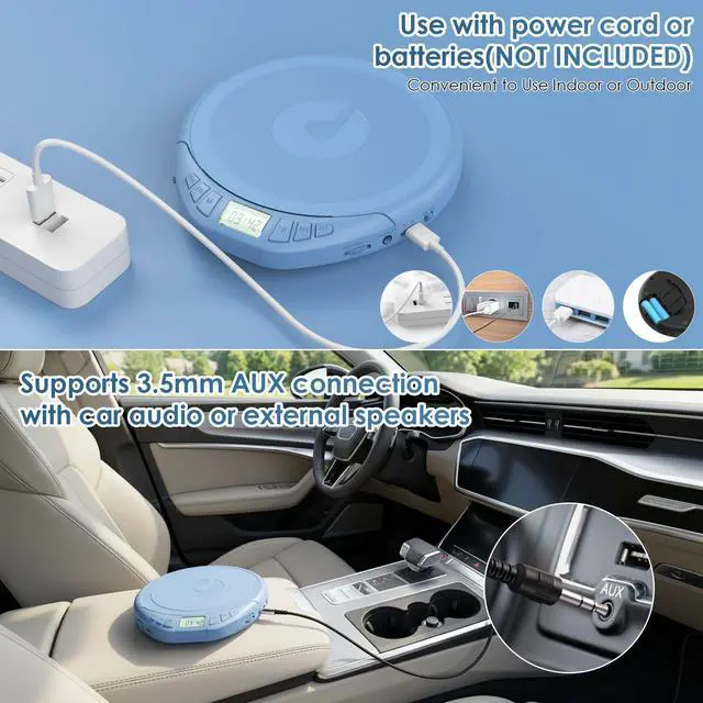 Alt view image 3 of 7 - CD Player Portable CD Dsicman: with Earphones for Car with Anti-Skip Shockproof with LCD Display Support PROG Memory Repeat Function