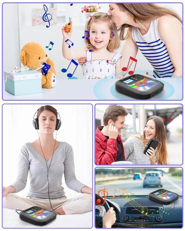 Alt view image 7 of 7 - Bluetooth CD Player Portable with FM Transmitter and Dual Speakers | Rechargeable, Anti-Skip with Headphones and AUX Use for Car, Travel, Home