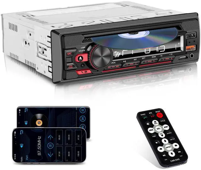 Main image of Single Din Car Stereo & Car Radio with CD/DVD Player Upgrade Your Classic Car with Bluetooth, USB, AUX, SD Card, FM, MP3, Selectable RCA Output, Apple & Android Compatible