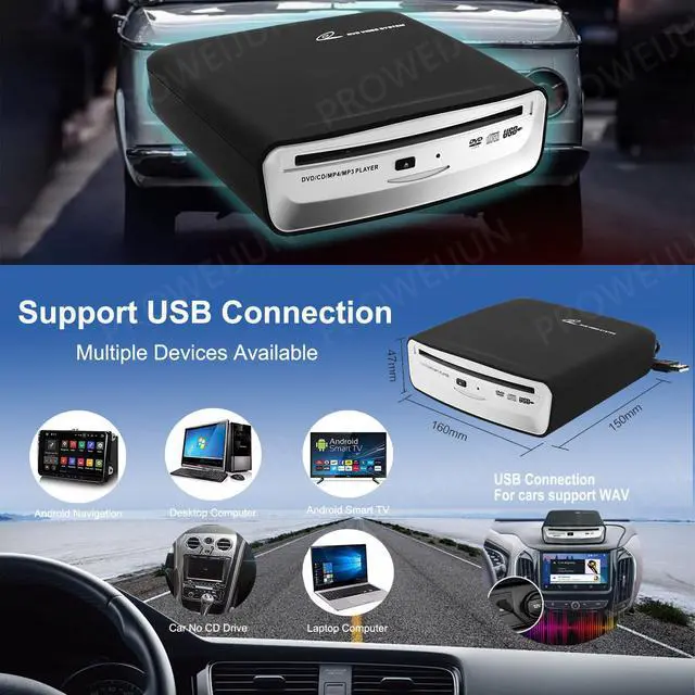 Alt view image 3 of 7 - CD Player for Car, External Car Cd Players with AUX & FM Transmitter, Portable CD Player for Cars Without CD Drive, Anti-Skip, Works with Most Cars, SUVs,Trucks