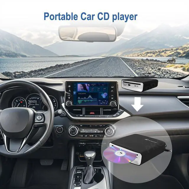 Alt view image 6 of 7 - CD Player for Car, External Car Cd Players with AUX & FM Transmitter, Portable CD Player for Cars Without CD Drive, Anti-Skip, Works with Most Cars, SUVs,Trucks