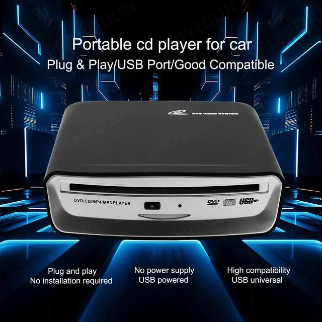 Alt view image 7 of 7 - CD Player for Car, External Car Cd Players with AUX & FM Transmitter, Portable CD Player for Cars Without CD Drive, Anti-Skip, Works with Most Cars, SUVs,Trucks