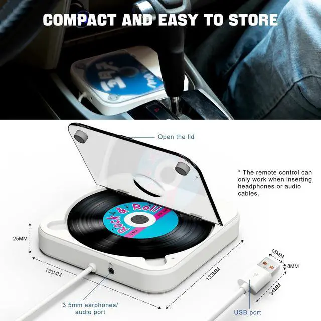 Alt view image 7 of 7 - CD Player for Car, External USB AUX Disc Drive Plug & Play for Vehicles Without Built-in Player, Portable CD Player for Car Stereo, Laptop & Smart TV, Anti-Skip