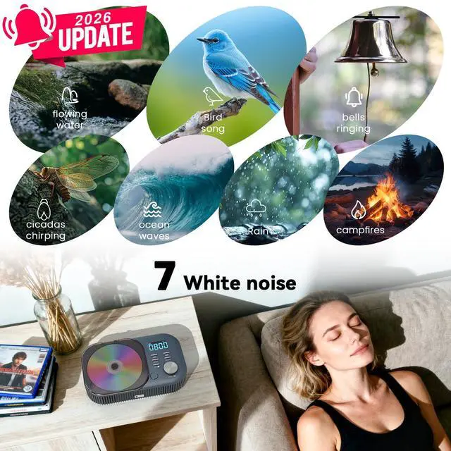 Alt view image 2 of 7 - CD Player Portable,MONODEAL White Noise Portable CD Player with Bluetooth/Dual Stereo Speakers,Support FM Radio/USB/AUX,Remote Control,4000mAh Rechargeable CD Players for Car/Home Navy Blue