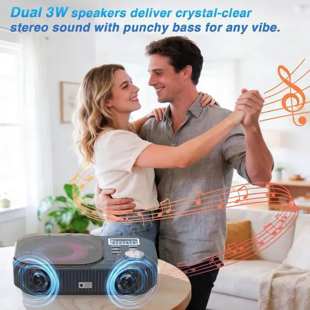 Alt view image 5 of 7 - CD Player Portable,MONODEAL White Noise Portable CD Player with Bluetooth/Dual Stereo Speakers,Support FM Radio/USB/AUX,Remote Control,4000mAh Rechargeable CD Players for Car/Home Navy Blue