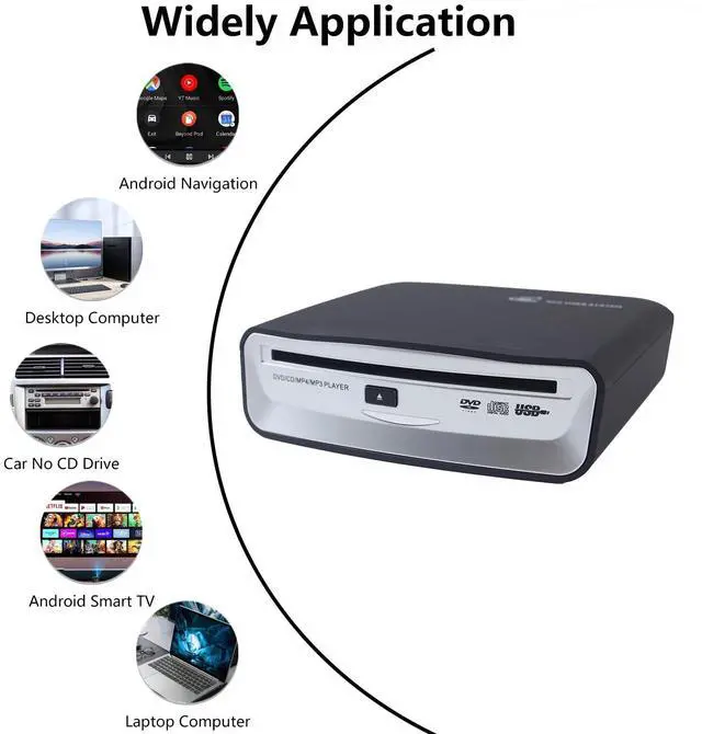 Alt view image 2 of 7 - USB External CD Player for Car, Portable Plug & Play CD Drive with AUX Cable, Universal Car CD Player Compatible with Android Car Stereo, Laptop & Desktop Computer TV