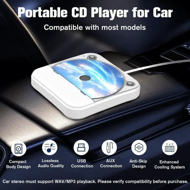Alt view image 2 of 7 - Car CD Player for CD Lovers, Road Trips, Home Listening, AUX & USB Compatible, Anti-Skip Portable External Universal Vehicle Stereo Radio, USB-C Port Adapter, Extension Cable, Remote Control