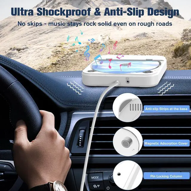 Alt view image 3 of 7 - Car CD Player for CD Lovers, Road Trips, Home Listening, AUX & USB Compatible, Anti-Skip Portable External Universal Vehicle Stereo Radio, USB-C Port Adapter, Extension Cable, Remote Control