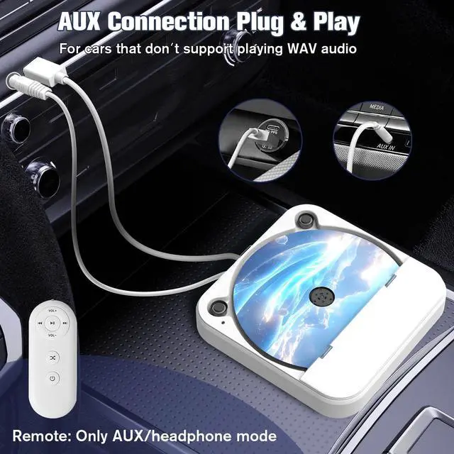 Alt view image 5 of 7 - Car CD Player for CD Lovers, Road Trips, Home Listening, AUX & USB Compatible, Anti-Skip Portable External Universal Vehicle Stereo Radio, USB-C Port Adapter, Extension Cable, Remote Control