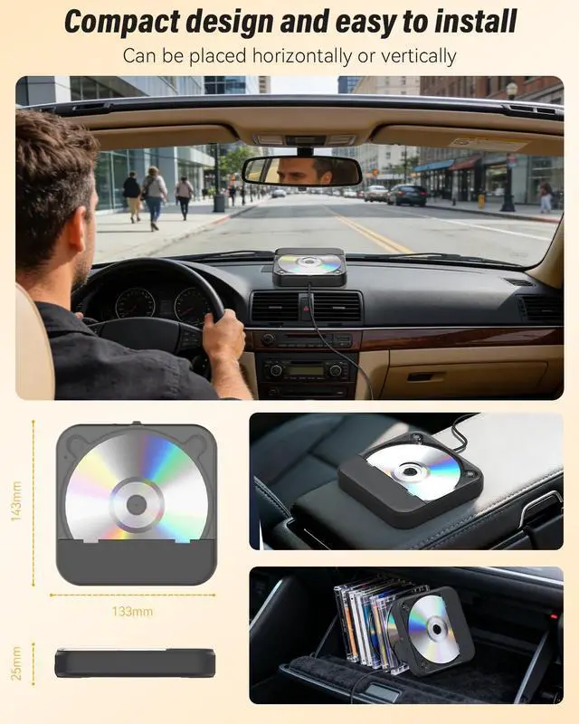 Alt view image 5 of 7 - CD Player for Car with USB/AUX Port | External CD Player with Remote Control & Anti-Skip,Plug & Play for Vehicle, Compatible with Car, Laptop, TV, Computer