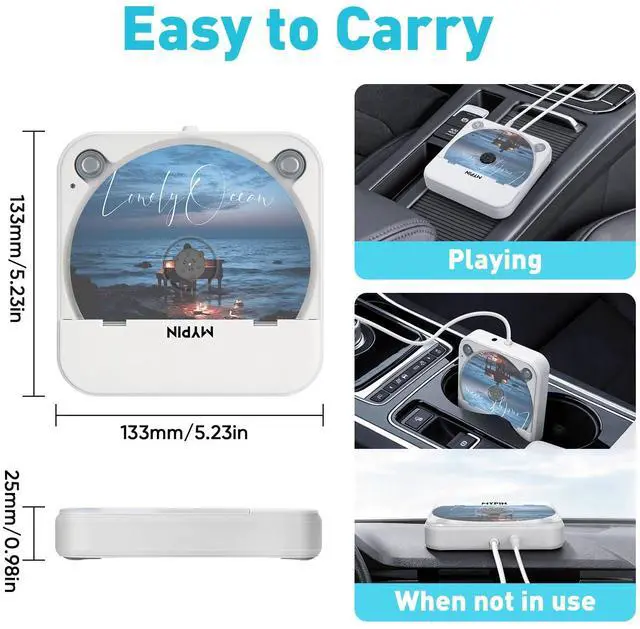 Alt view image 5 of 7 - Portable Car CD Player with USB/AUX Port, External CD Player | Compatible with Car Radio Stereo,Laptop,TV,Computer, Universal for Vehicle,Supported CD/CD-MP3/CD-RW/CD-R/CD-WAV