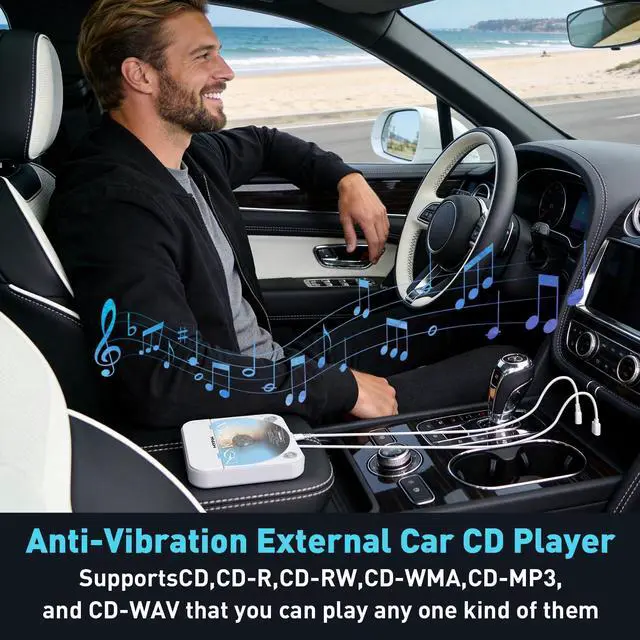 Alt view image 6 of 7 - Portable Car CD Player with USB/AUX Port, External CD Player | Compatible with Car Radio Stereo,Laptop,TV,Computer, Universal for Vehicle,Supported CD/CD-MP3/CD-RW/CD-R/CD-WAV