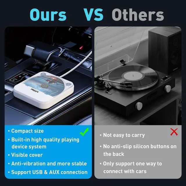 Alt view image 7 of 7 - Portable Car CD Player with USB/AUX Port, External CD Player | Compatible with Car Radio Stereo,Laptop,TV,Computer, Universal for Vehicle,Supported CD/CD-MP3/CD-RW/CD-R/CD-WAV