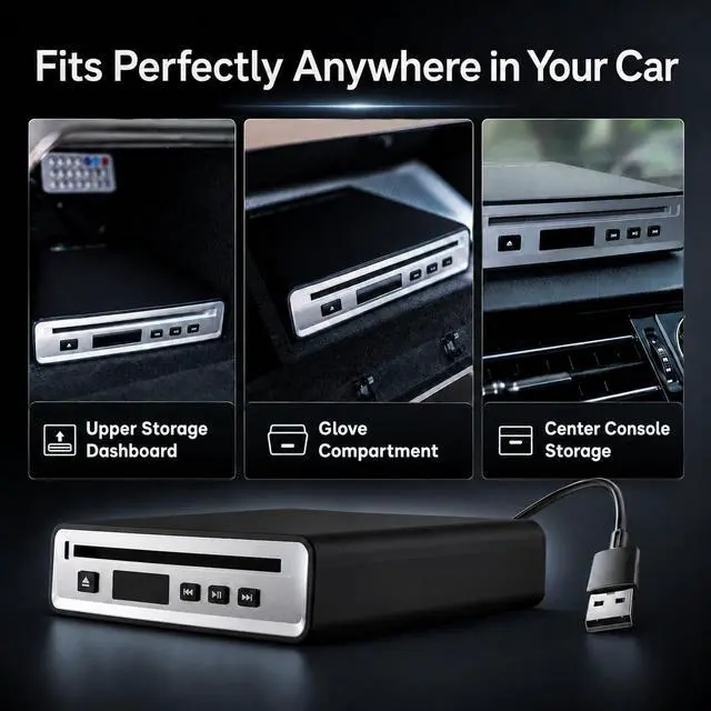 Alt view image 2 of 5 - Portable CD Player for Car with Bluetooth and USB Connection, External CD Player