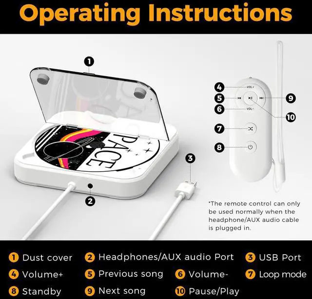 Alt view image 2 of 7 - CD Player for Car with USB Port & AUX Port, External Portable CD Player for car, Plugs into Car USB Port, Laptop, TV, Computer, USB Portable Car CD Player Plug and Play