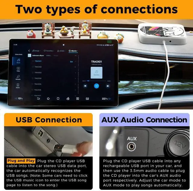 Alt view image 4 of 7 - CD Player for Car with USB Port & AUX Port, External Portable CD Player for car, Plugs into Car USB Port, Laptop, TV, Computer, USB Portable Car CD Player Plug and Play