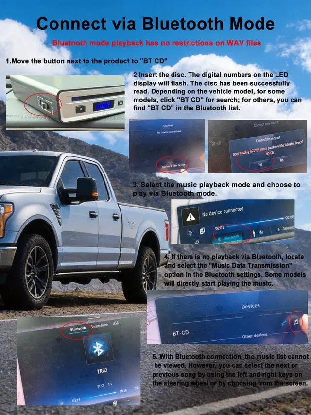 Alt view image 6 of 7 - CD Player for Car Audio,External Portable Car CD Player with Bluetooth and USB Connection,for Laptop Desktop TV Computer Android 4.4 and Above Navigation with Plug and Play
