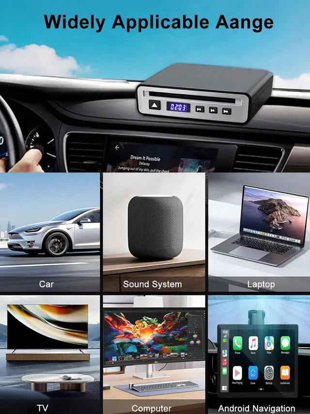 Alt view image 4 of 7 - CD Player for Car Audio,External Portable Car CD Player with Bluetooth and USB Connection,for Laptop Desktop TV Computer Android 4.4 and Above Navigation with Plug and Play