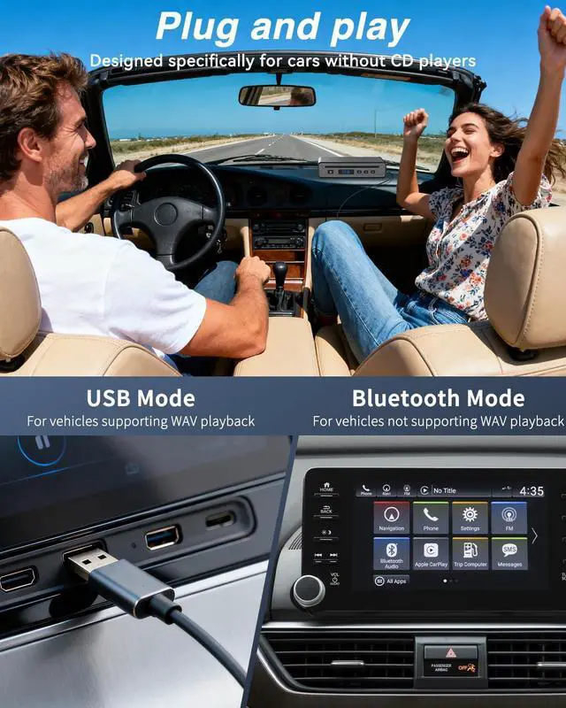 Alt view image 2 of 7 - CD Player for Car,External Portable Car CD Player with Bluetooth and USB,Plug & Play,that Plugs into Laptop Desktop TV Computer for Android 4.4 and Above Navigation