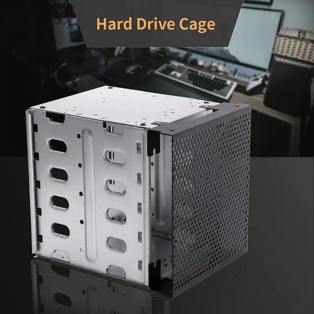 Alt view image 6 of 7 - Hard Drive Rack, 5.25" to 5X 3.5 Drive Tray with Fan Space, Detachable Galvanized Steel & ABS Construction, DIY-Friendly with Cooling Fan Slot, Includes Rails & Screwdriver