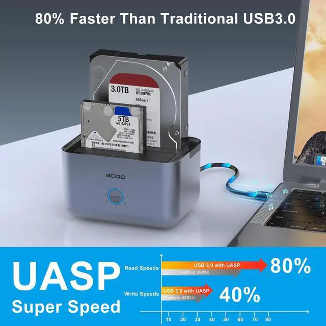 Alt view image 2 of 5 - Hard Drive Docking Station to USB 3.0 Type C,Dual Bay Hard Drive Dock for SATA 2.5/3.5 inch HDDs/SSDs with LED Indicator,Support Offline Clone/Duplicator 2 * 18TB Grey