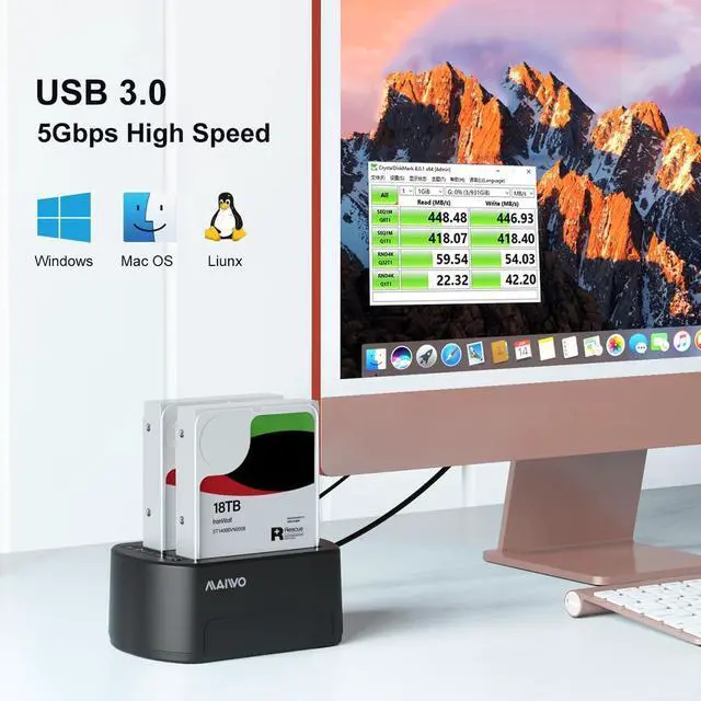 Alt view image 5 of 7 - External Hard Drive Docking Station with Offline Clone for 2.5/3.5" SATA HDD/SSD, 5Gbps with UASP, 48TB Capacity, Dual Bay USB 3.0 to SATA Adapter Duplicator