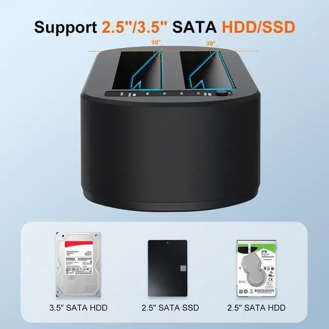 Alt view image 7 of 7 - External Hard Drive Docking Station with Offline Clone for 2.5/3.5" SATA HDD/SSD, 5Gbps with UASP, 48TB Capacity, Dual Bay USB 3.0 to SATA Adapter Duplicator