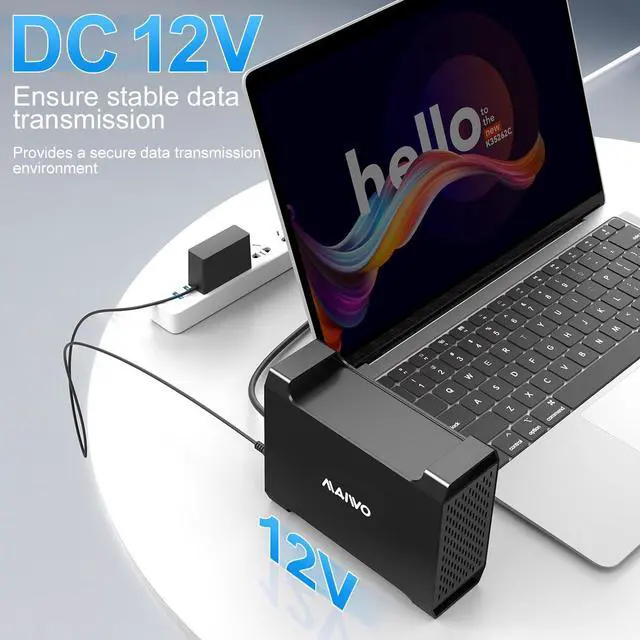 Alt view image 7 of 7 - Dual Bay Raid Enclosure for 3.5" SATA HDD,2 Bay Hard Drive Enclosure with Cooling Fan,4 Raid Modes,USB3.0 HDD Bay for 44TB Capacity Expansion