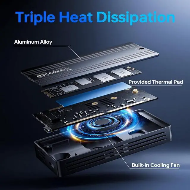 Alt view image 5 of 7 - 40Gbps M.2 NVMe Enclosure with Cooling Fan,Thunderbolt SSD Enclosure for M1 Pro/Max Mac,MOKiN Aluminum M.2 Enclosure Support M/B+M Key Size 2280/2260/2242 Compatible with Thunderbolt 3/4/USB4/3.2/3.1