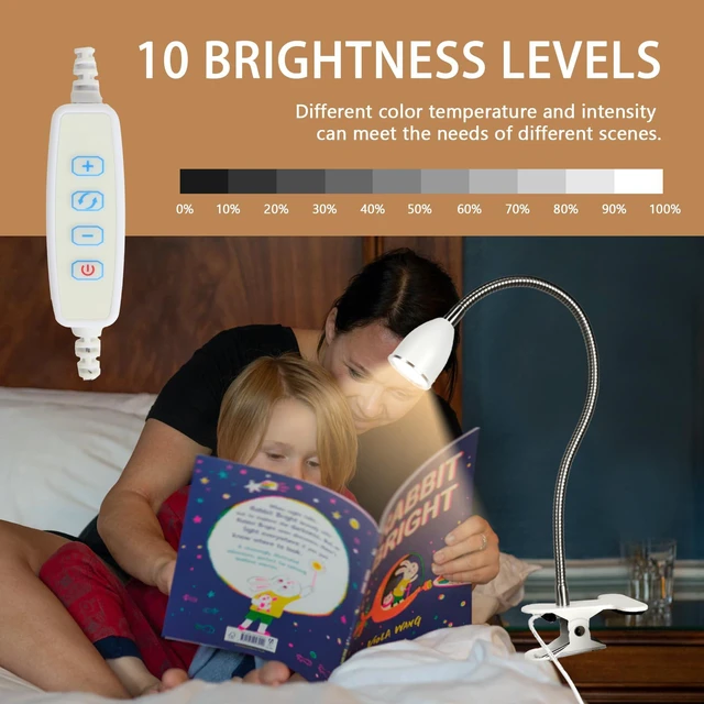Alt view image 3 of 7 - Desk lamp Eye-Caring Table Lamps, 360°Rotation LED Desk Clip Lamp Reading Light Portable Reading Book Light, Clamp Light, Study Desk Lamps for Bedroom and Office (White with Dimme)