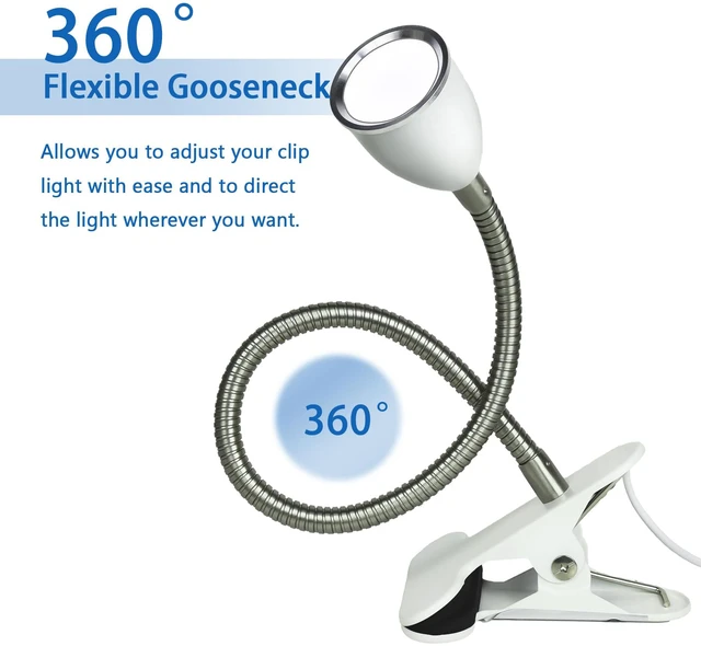 Alt view image 6 of 7 - Desk lamp Eye-Caring Table Lamps, 360°Rotation LED Desk Clip Lamp Reading Light Portable Reading Book Light, Clamp Light, Study Desk Lamps for Bedroom and Office (White with Dimme)