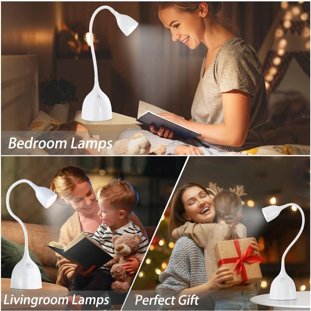 Alt view image 5 of 7 - Desk Lamp for College Dorm Room - LED Reading Light, White | Small Adjustable Flexible Gooseneck Table Lamp, Eye-Caring Desk Lamp for College Dorm Room Study Lamp