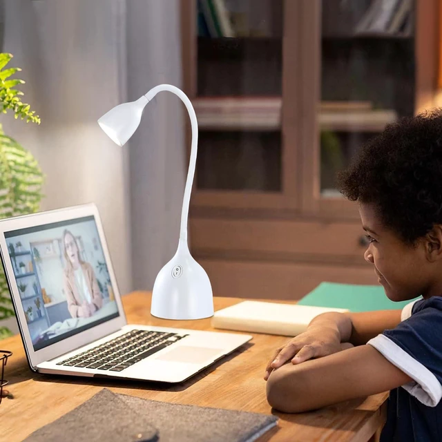 Alt view image 6 of 7 - Desk Lamp for College Dorm Room - LED Reading Light, White | Small Adjustable Flexible Gooseneck Table Lamp, Eye-Caring Desk Lamp for College Dorm Room Study Lamp